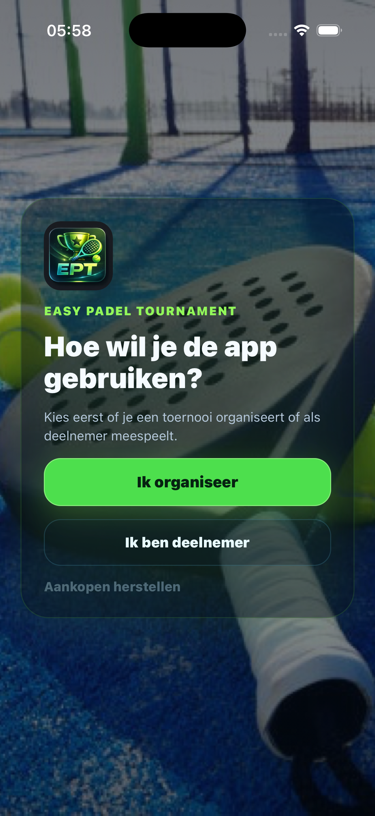 Choose organizer or participant